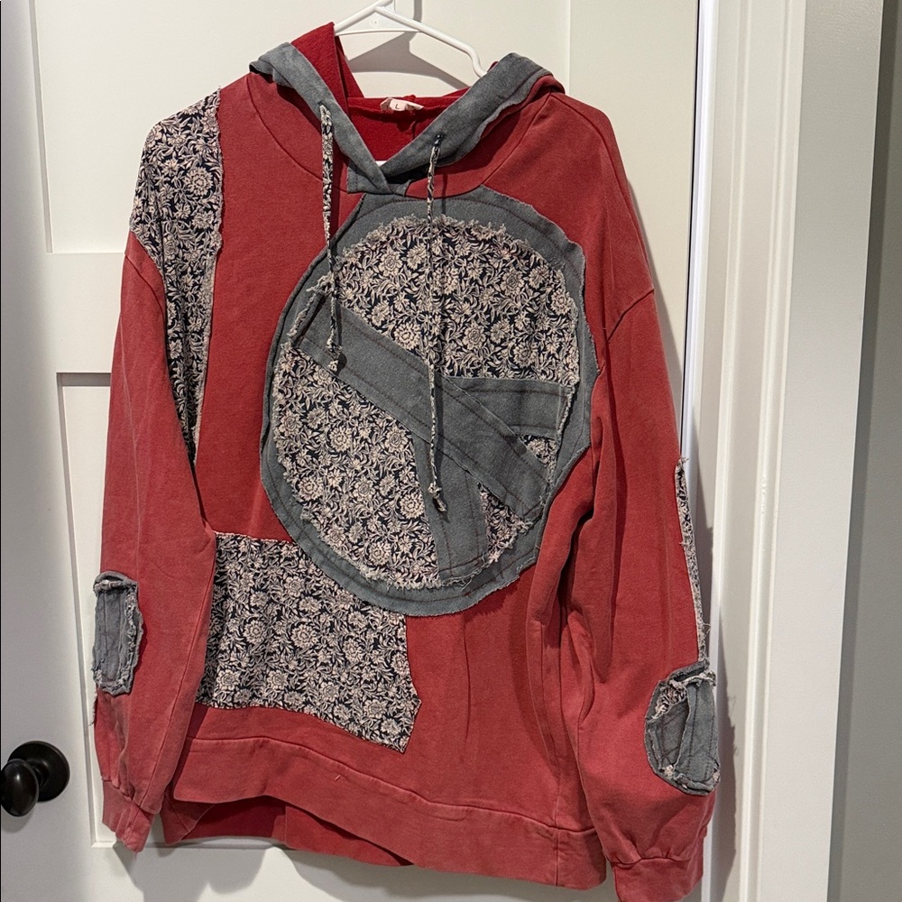 POL Red and Gray Patchwork Hoodie